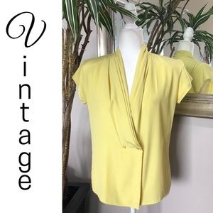 Vintage 80s Short Sleeve Yellow Wrap Front Blouse